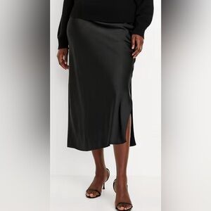 Old Navy Satin Slip Skirt Split Midi Length Black Plus 2X